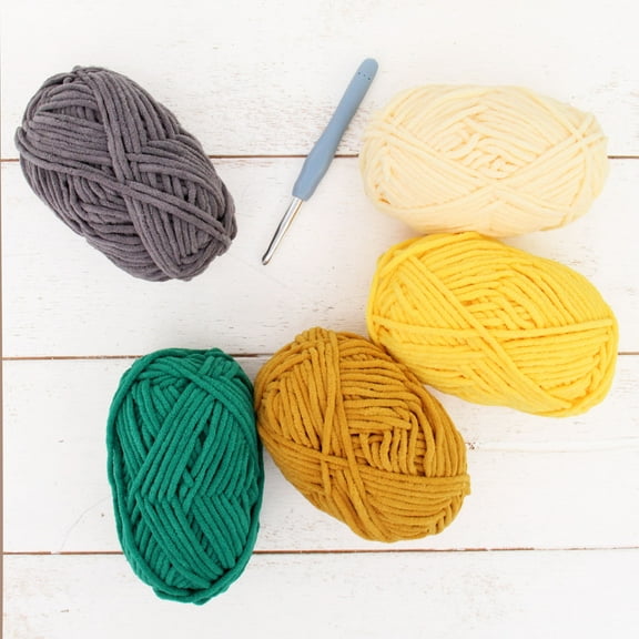ThreadArt Chenille Yarn Set for Crocheting, Knitting, Amigurumi, Super Soft Plush Velvet Yarn - Daffodil Colors - Pack of 5 Skeins - 50 Gram 60 yds #5 Fluffy Yarn Skeins - Plush Yarn