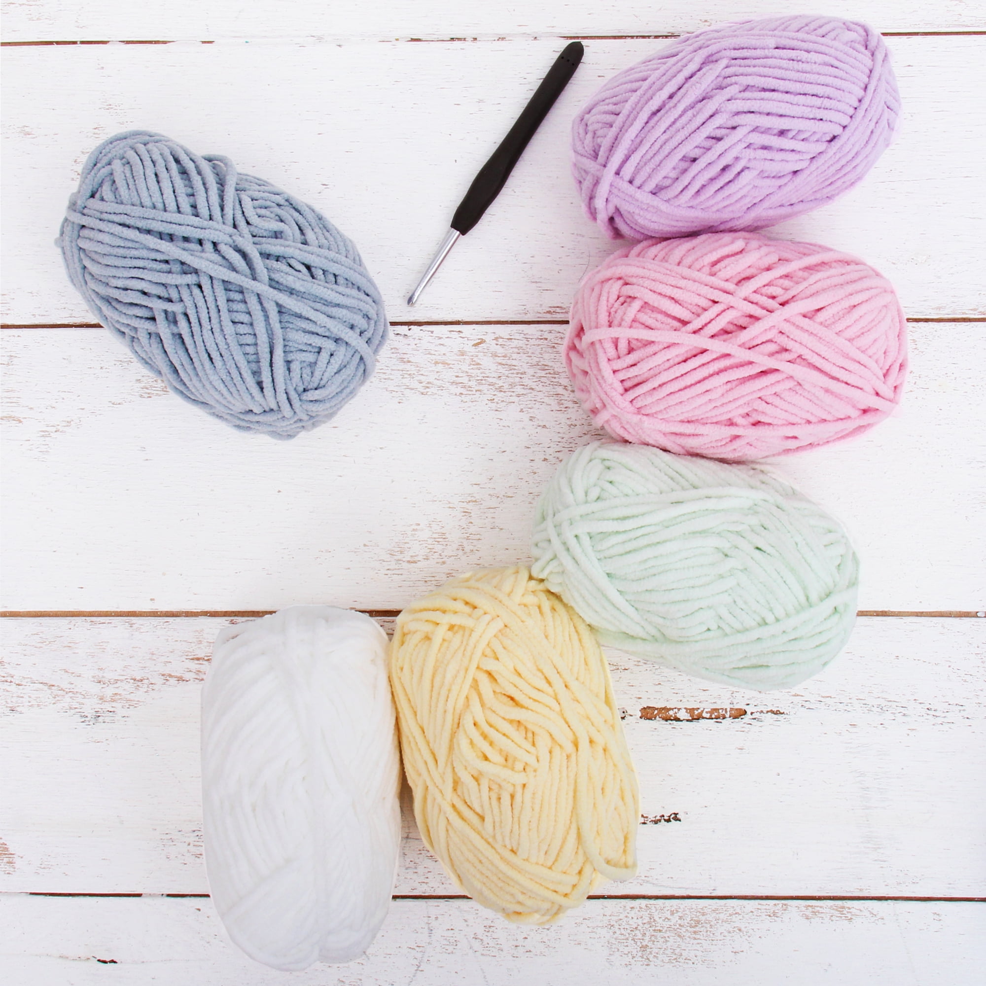 ThreadArt Chenille Yarn Set for Crocheting, Knitting, Amigurumi, Super Soft Plush Velvet Yarn - Frosting Colors - Pack of 6 Skeins - 50 Gram 60 yds #5 Fluffy Yarn Skeins - Plush Yarn