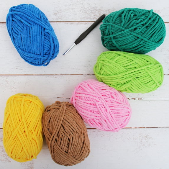 ThreadArt Chenille Yarn Set for Crocheting, Knitting, Amigurumi, Super Soft Plush Velvet Yarn - Tropical - Pack of 6 Skeins - 50 Gram 60 yds #5 Fluffy Yarn Skeins - Plush Yarn