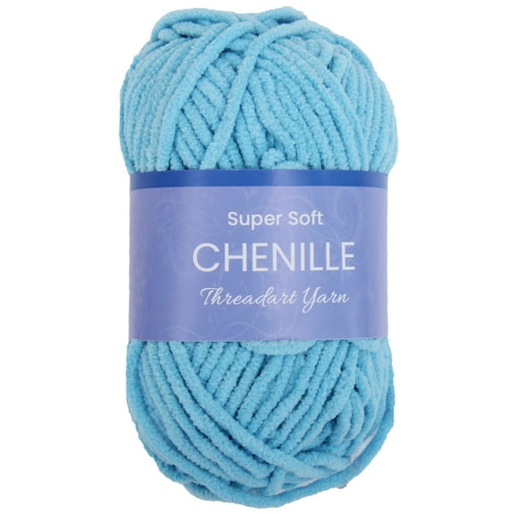 ThreadArt Chenille Yarn for Crocheting, Knitting, Amigurumi, Super Soft Plush Velvet Yarn - 50 Gram 60 yds #5 Fluffy Yarn Skeins - Aqua