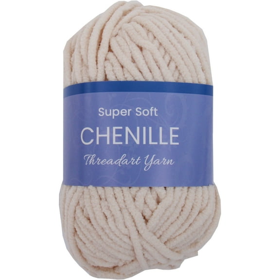 ThreadArt Chenille Yarn for Crocheting, Knitting, Amigurumi, Super Soft Plush Velvet Yarn - 50 Gram 60 yds #5 Fluffy Yarn Skeins - Beige