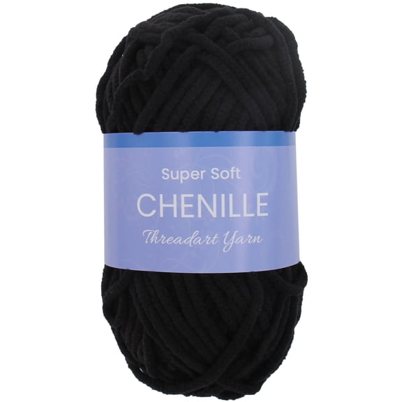 ThreadArt Chenille Yarn for Crocheting, Knitting, Amigurumi, Super Soft Plush Velvet Yarn - 50 Gram 60 yds #5 Fluffy Yarn Skeins - Black