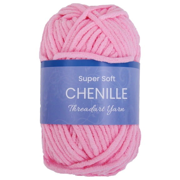 ThreadArt Chenille Yarn for Crocheting, Knitting, Amigurumi, Super Soft Plush Velvet Yarn - 50 Gram 60 yds #5 Fluffy Yarn Skeins - Bright Pink