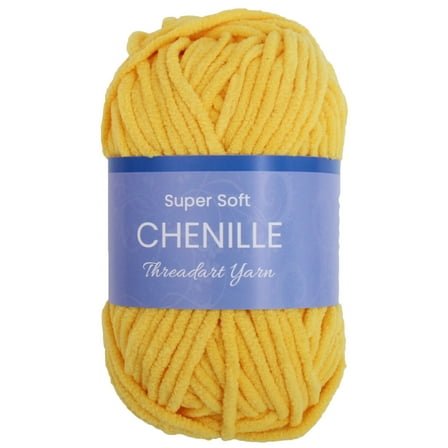 ThreadArt Chenille Yarn for Crocheting, Knitting, Amigurumi, Super Soft Plush Velvet Yarn - 50 Gram 60 yds #5 Fluffy Yarn Skeins - Bright Yellow
