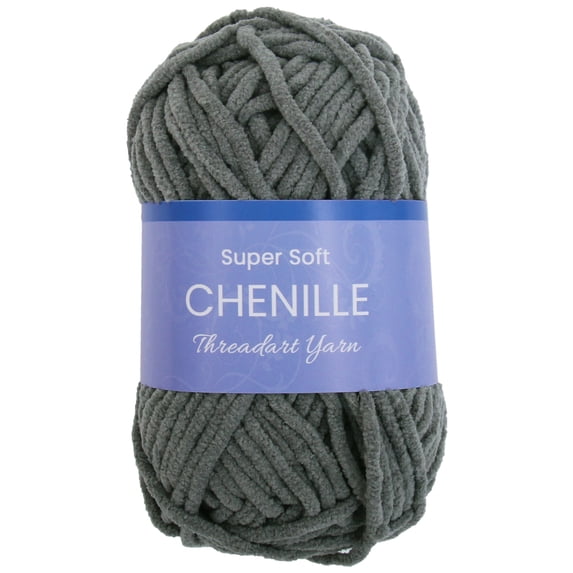 ThreadArt Chenille Yarn for Crocheting, Knitting, Amigurumi, Super Soft Plush Velvet Yarn - 50 Gram 60 yds #5 Fluffy Yarn Skeins - Dark Grey