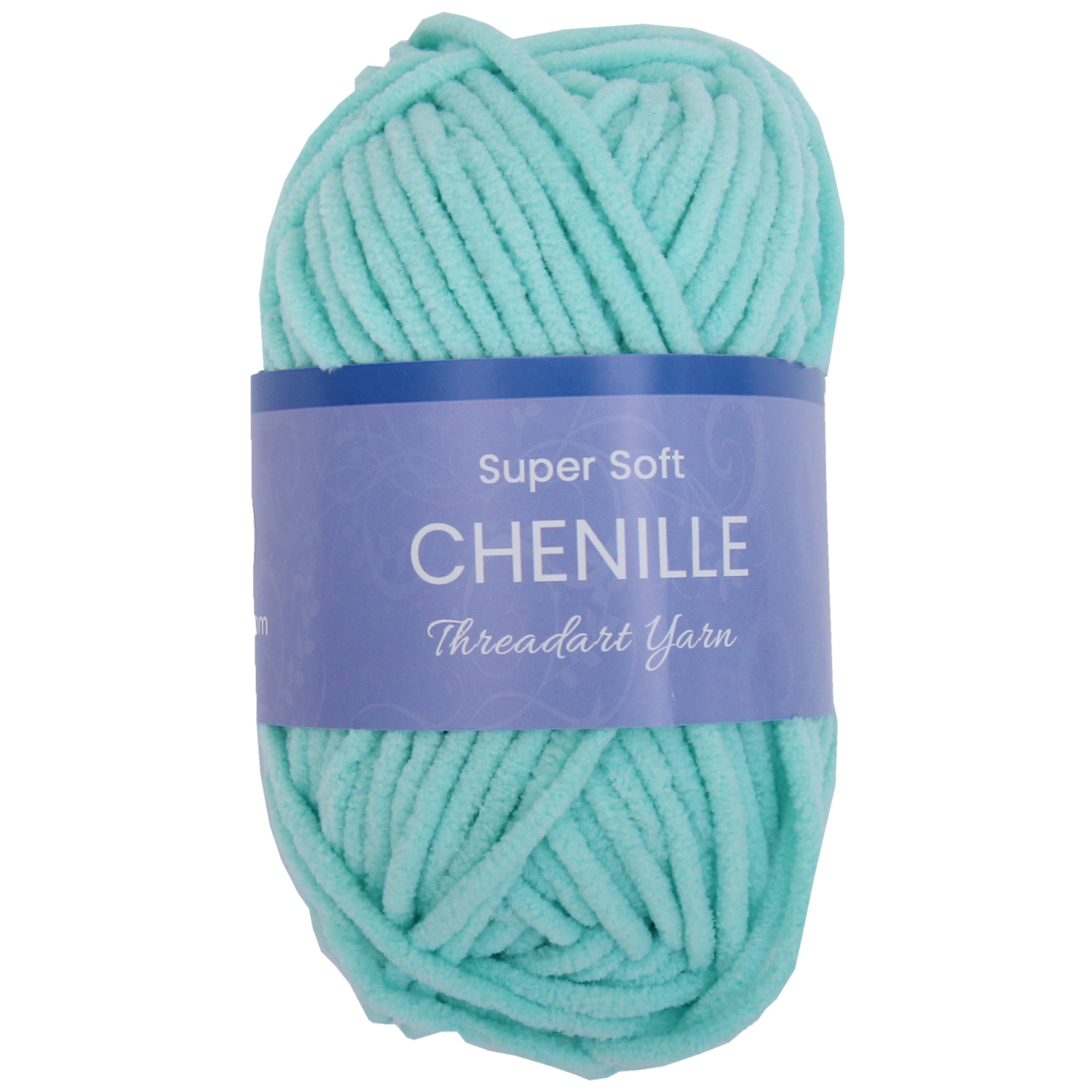ThreadArt Chenille Yarn for Crocheting, Knitting, Amigurumi, Super Soft Plush Velvet Yarn - 50 Gram 60 yds #5 Fluffy Yarn Skeins - Light Aqua