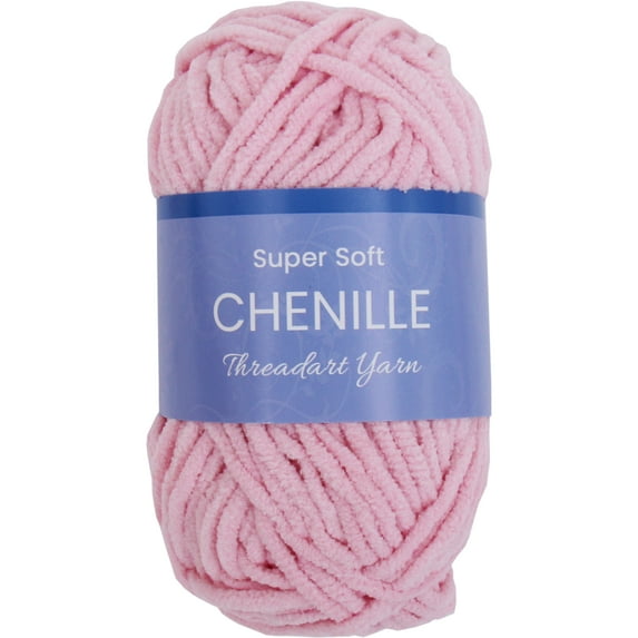 ThreadArt Chenille Yarn for Crocheting, Knitting, Amigurumi, Super Soft Plush Velvet Yarn - 50 Gram 60 yds #5 Fluffy Yarn Skeins - Light Pink