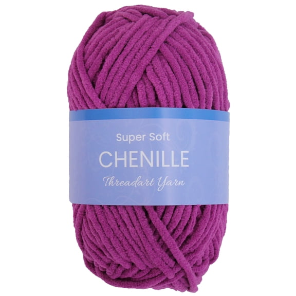 ThreadArt Chenille Yarn for Crocheting, Knitting, Amigurumi, Super Soft Plush Velvet Yarn - 50 Gram 60 yds #5 Fluffy Yarn Skeins - Magenta