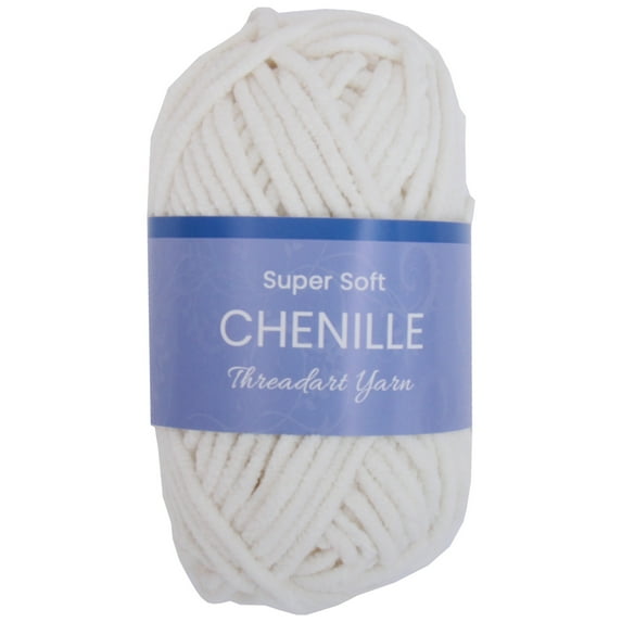 ThreadArt Chenille Yarn for Crocheting, Knitting, Amigurumi, Super Soft Plush Velvet Yarn - 50 Gram 60 yds #5 Fluffy Yarn Skeins - Off White