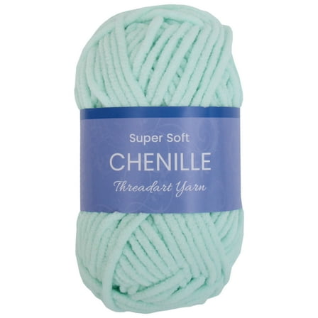 ThreadArt Chenille Yarn for Crocheting, Knitting, Amigurumi, Super Soft Plush Velvet Yarn - 50 Gram 60 yds #5 Fluffy Yarn Skeins - Pale Aqua