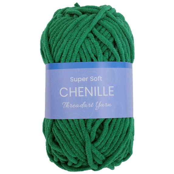 ThreadArt Chenille Yarn for Crocheting, Knitting, Amigurumi, Super Soft Plush Velvet Yarn - 50 Gram 60 yds #5 Fluffy Yarn Skeins - Pine Green