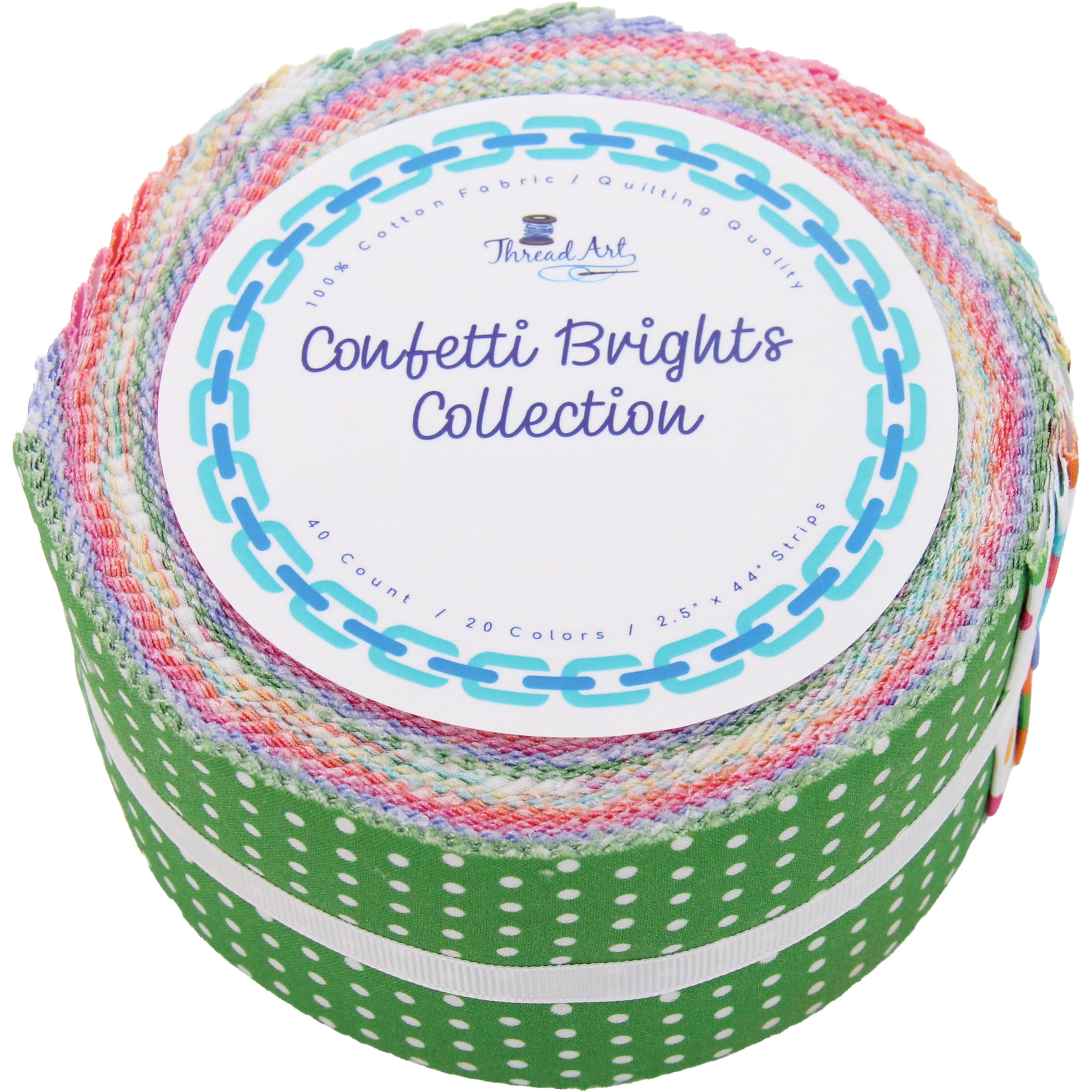 ThreadArt Exclusive Confetti Brights Prints Jelly Roll Fabric Strips for Quilting, Crafting, and Sewing, 40 Precut Fabric Strips , Premium Cotton for Quilts, Crafts, Rugs, Blankets, Clothing and More