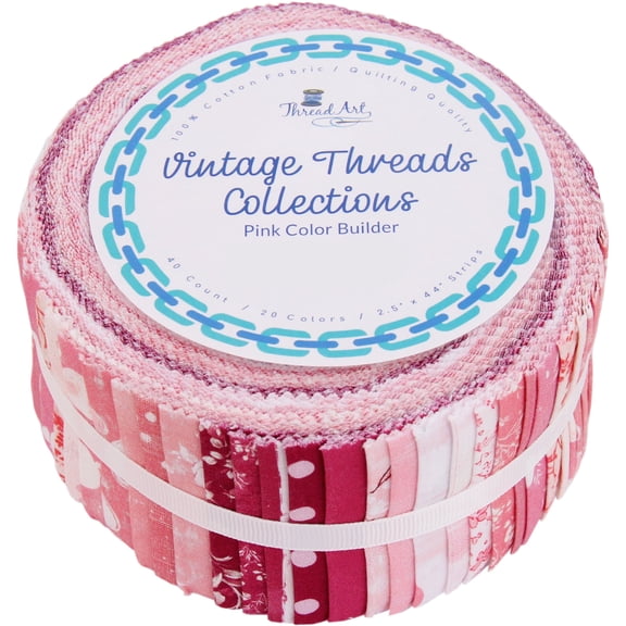 ThreadArt Exclusive Prints Jelly Roll Fabric Strips for Quilting, Crafting, and Sewing, 40 Precut Fabric Strips in Pink Prints, Premium Cotton for Quilts, Crafts, Rugs, Blankets, Clothing and More