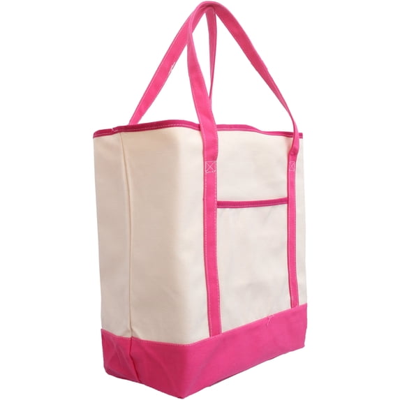 ThreadArt Extra Large 100% Cotton Natural Canvas Tote Bag With Hot Pink Handles - 22"x16"x6" - 14 oz Canvas - For Women, School, Shopping, Beach, Getaways, Gifts