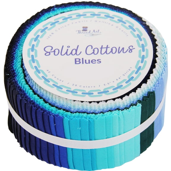 ThreadArt Jelly Roll Fabric Strips for Quilting, Crafting, and Sewing, 40 Precut Fabric Strips in Blue Shades, Premium Cotton for Quilts, Crafts, Rugs, Blankets, Clothing and More - Blue