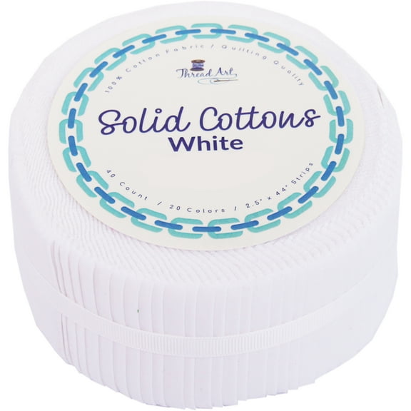 ThreadArt Jelly Roll Fabric Strips for Quilting, Crafting, and Sewing, 40 Precut Fabric Strips in White, Premium Cotton for Quilts, Crafts, Rugs, Blankets, Clothing and More - White