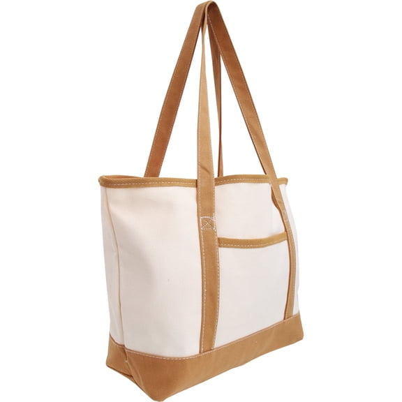 ThreadArt Large 100% Cotton Natural Canvas Tote Bag With Tan Handles - 18.5"x11.5"x5.5" - 14 oz Canvas - For Women, School, Shopping, Beach, Getaways, Gifts