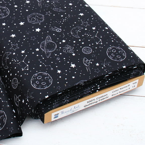 ThreadArt Premium Cotton Quilting Fabric Sold By The Yard - Black Pattern 5 - 44" Width - 100% Cotton - Quilting, Sewing, Crafts