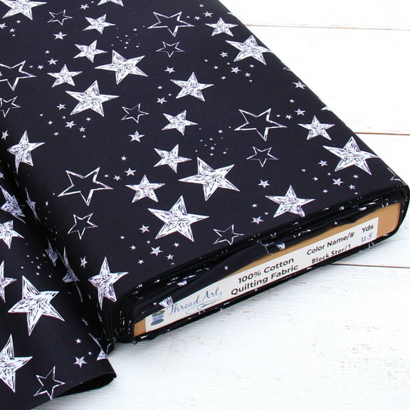 ThreadArt Premium Cotton Quilting Fabric Sold By The Yard - Black Star 1 - 44" Width - 100% Cotton - Quilting, Sewing, Crafts