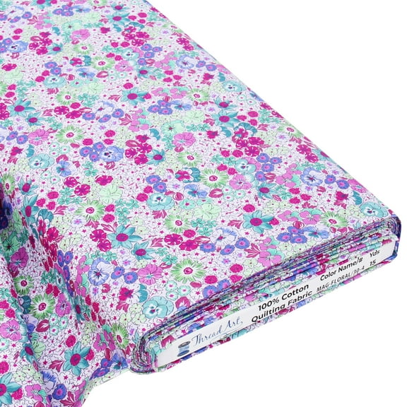ThreadArt Premium Cotton Quilting Fabric Sold By The Yard - Spring Picnic Collection - Magenta Floral - 44" Width - 100% Cotton - Quilting, Sewing, Crafts