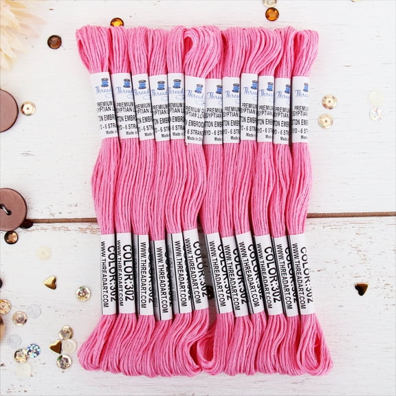 ThreadArt Premium Egyptian Cotton Embroidery Floss - 8.75 Yds - 6 Strand - 12 Skeins - Pink No.302