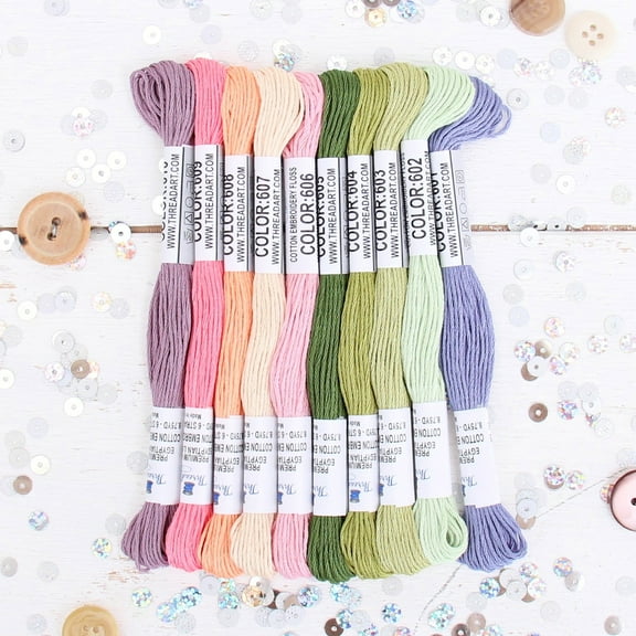 ThreadArt Premium Egyptian Long Fiber Cotton Embroidery Floss Thread Kit in Spring Flower Colors - Six Strand Set for Hand Embroidery, Friendship Bracelets, Cross stitch and Crafts