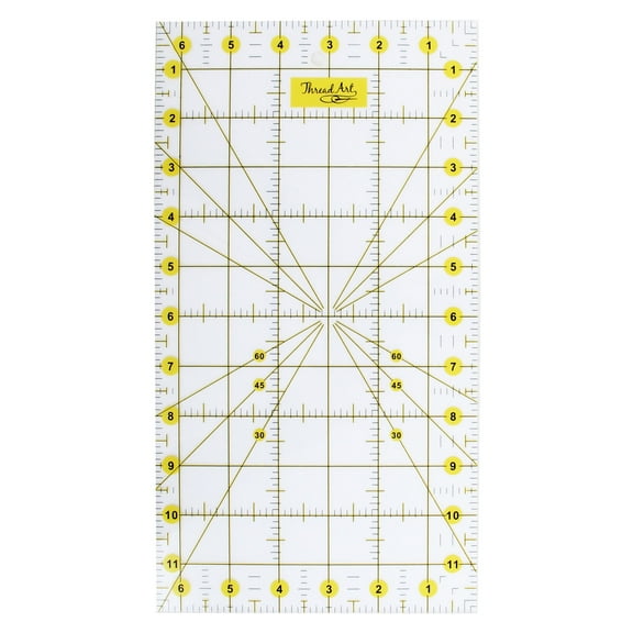 ThreadArt Quilting Ruler, 6" x 12" Inch, Acrylic Ruler, Cutting Ruler, Acrylic Ruler for Cutting Fabric, Rulers for Quilting and Sewing, Non Slip Quilt Rulers, Quilting Supplies