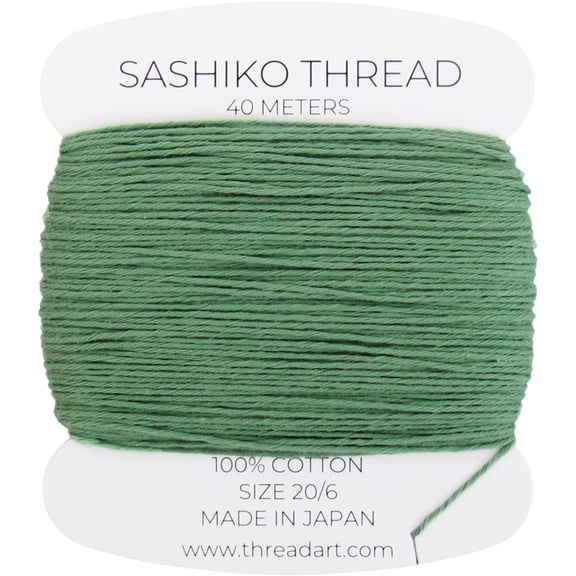 ThreadArt Sashiko Thread - 40 Meters 100% Cotton, Made in Japan - Medium Thickness 20/6 - Traditional Colors for Sashiko, Mending, and Quilting - Color Sage Green 17