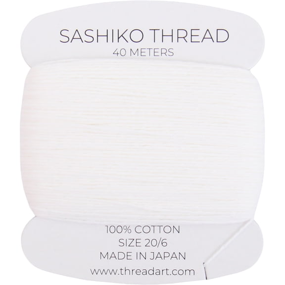 ThreadArt Sashiko Thread - 40 Meters 100% Cotton, Made in Japan - Medium Thickness 20/6 - Traditional Colors for Sashiko, Mending, and Quilting - Color White 11