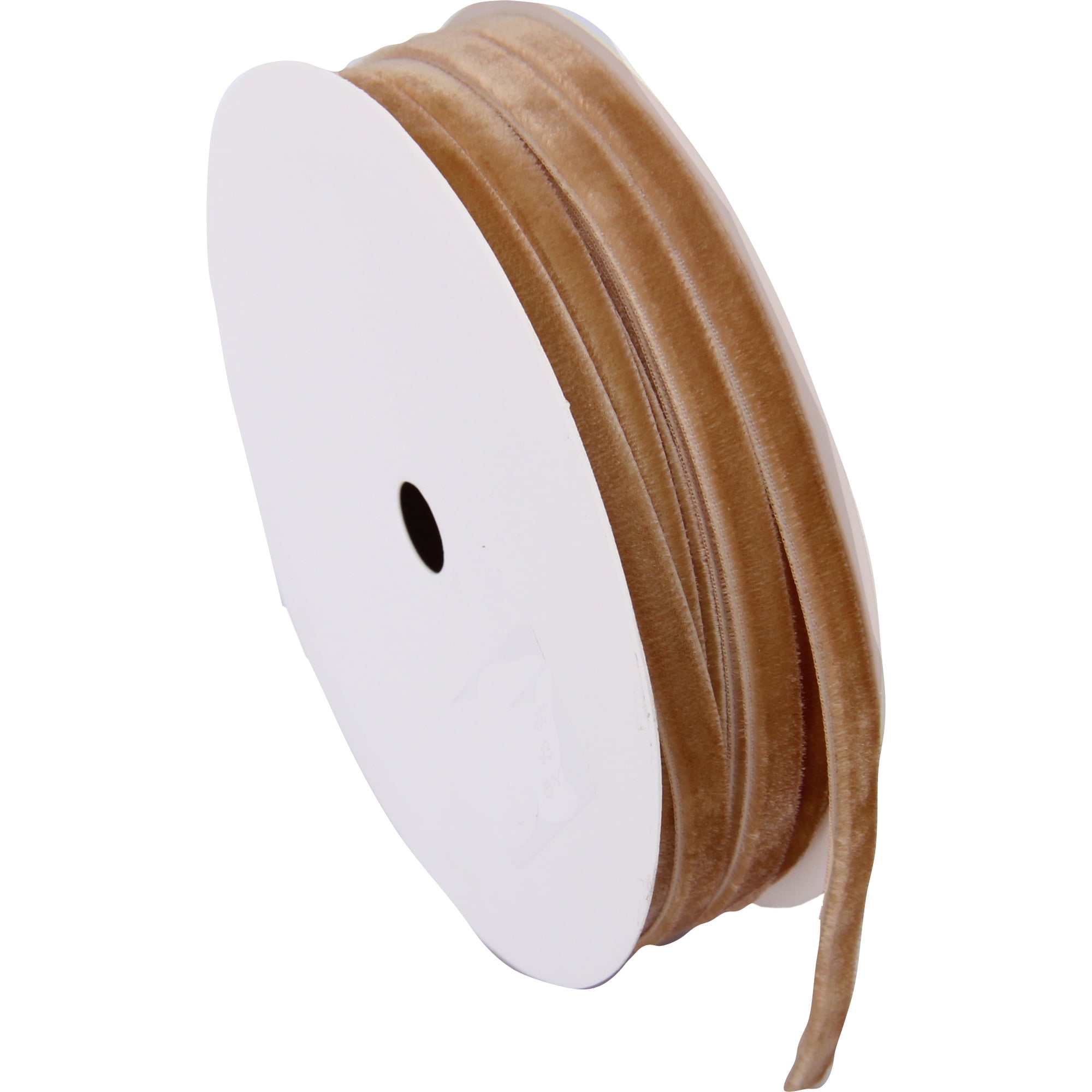 ThreadArt Thin Velvet Ribbon 1/4 Inch - Velvet Ribbon for Gift Wrapping, Weddings, Ribbon for Hair Bows, Choker Jewelry, Crafts, Bouquet And More - 5 Yard Rolls - Tan 1/4"