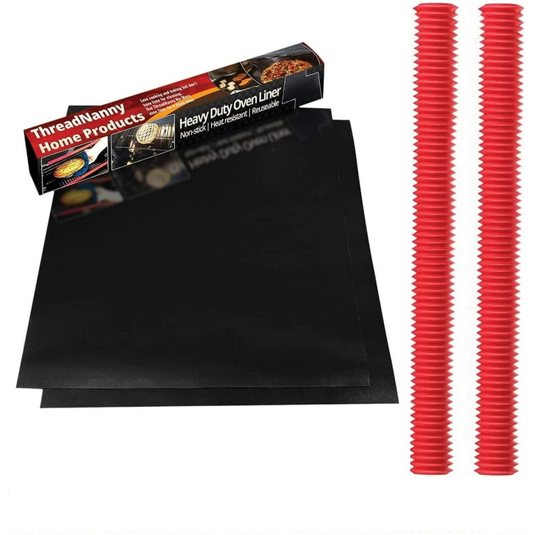 ThreadNanny 2 Pack Large Oven Liner Mats and 2 Silicon Oven Rack Protector Guard for Bottom of Oven Size 17 x 25 Red