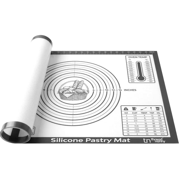 ThreadNanny Silicone Baking Pastry Mat Extra Large 28x20 - Non-Stick Non-Slip Rolling Mat for Dough with Measurements - Bread, Pizza, Pie Crust, Cookies, Fondant - Oven Safe, Dishwasher Safe (Grey)