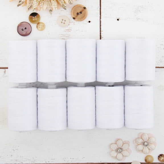 Threadart 100% Cotton Thread Set |10 White Spools | 1000M (1100 Yards) Spools | For Quilting & Sewing 50/3 Weight | Long Staple & Low Lint | Over 20 Other Sets Available
