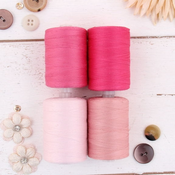 Threadart 100% Cotton Thread Set |4 Pink Tones | 1000M (1100 Yards) Spools | For Quilting & Sewing 50/3 Weight | Long Staple & Low Lint | Over 20 Other Sets Available