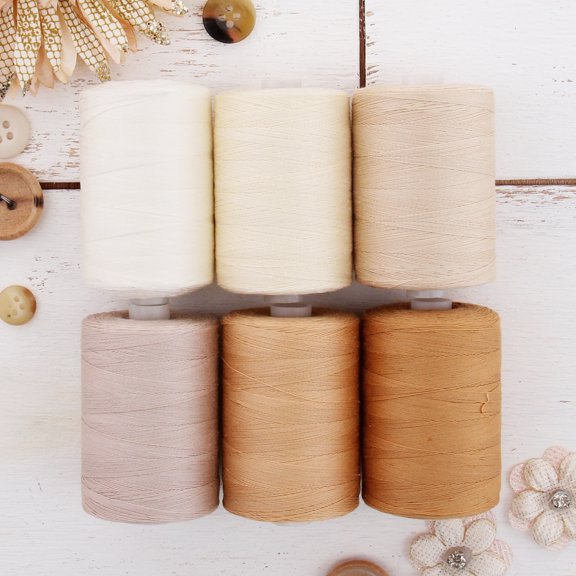 Threadart 100% Cotton Thread Set | 6 Tan Tones | 1000M (1100 Yards) Spools | For Quilting & Sewing 50/3 Weight | Long Staple & Low Lint | Over 20 Other Sets Available