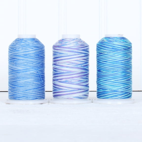 Threadart 100% Cotton Variegated Thread Set | 3 Cones Blue Shades | 600M (660 Yards) Cones | For Quilting & Sewing 40/3 Weight | Long Staple & Low Lint | Over 20 Other Sets Available