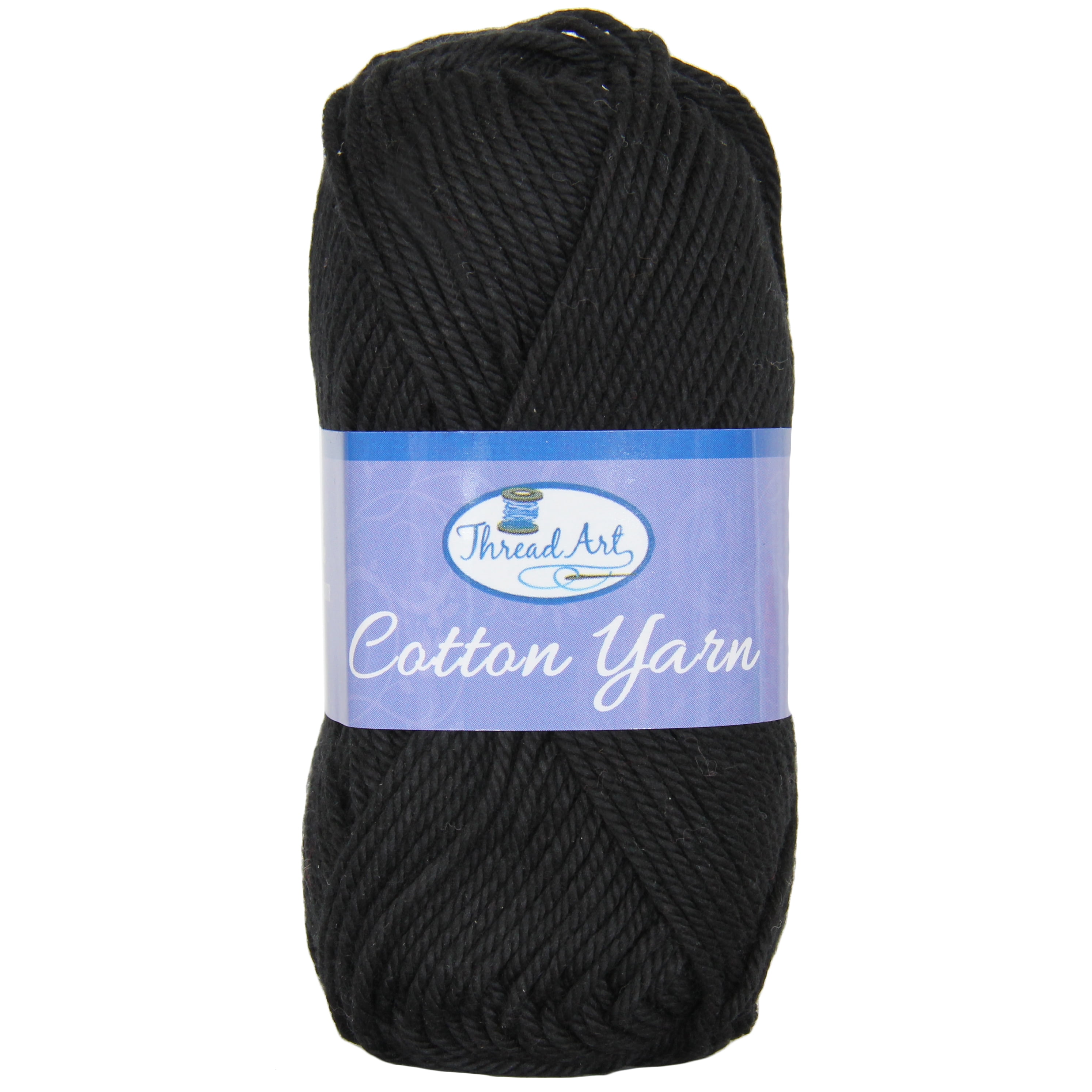 Threadart 100% Pure Cotton Crochet Yarn | 50 gram Skeins | Worsted Medium #4 Yarn | 85 yds per Skein | 30 Colors Available | Black #3502