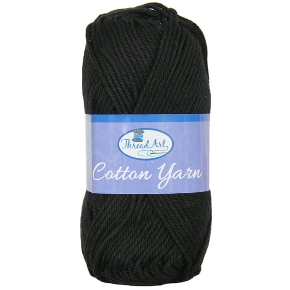 Threadart 100% Pure Cotton Crochet Yarn | 50 gram Skeins | Worsted Medium #4 Yarn | 85 yds per Skein | 30 Colors Available | Black #3502