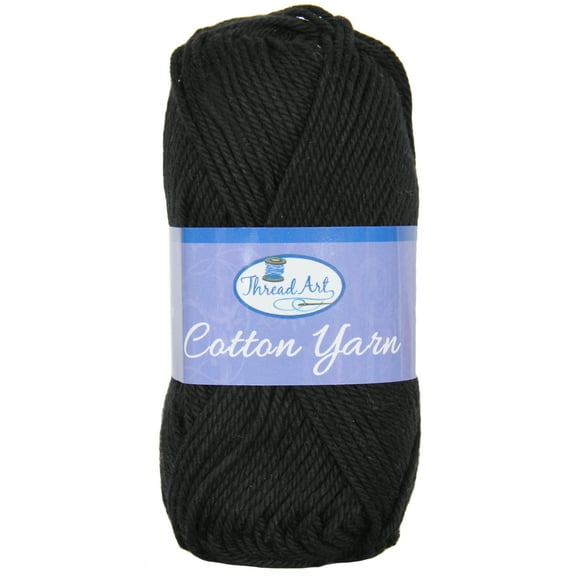Threadart 100% Pure Cotton Crochet Yarn | 50 gram Skeins | Worsted Medium #4 Yarn | 85 yds per Skein | 30 Colors Available | Black #3502