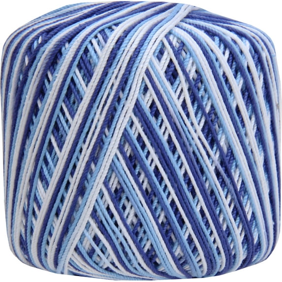 Threadart 100% Pure Cotton Multicolor Crochet Thread - Size 3 - Color 49 - Variegated Denim Blues