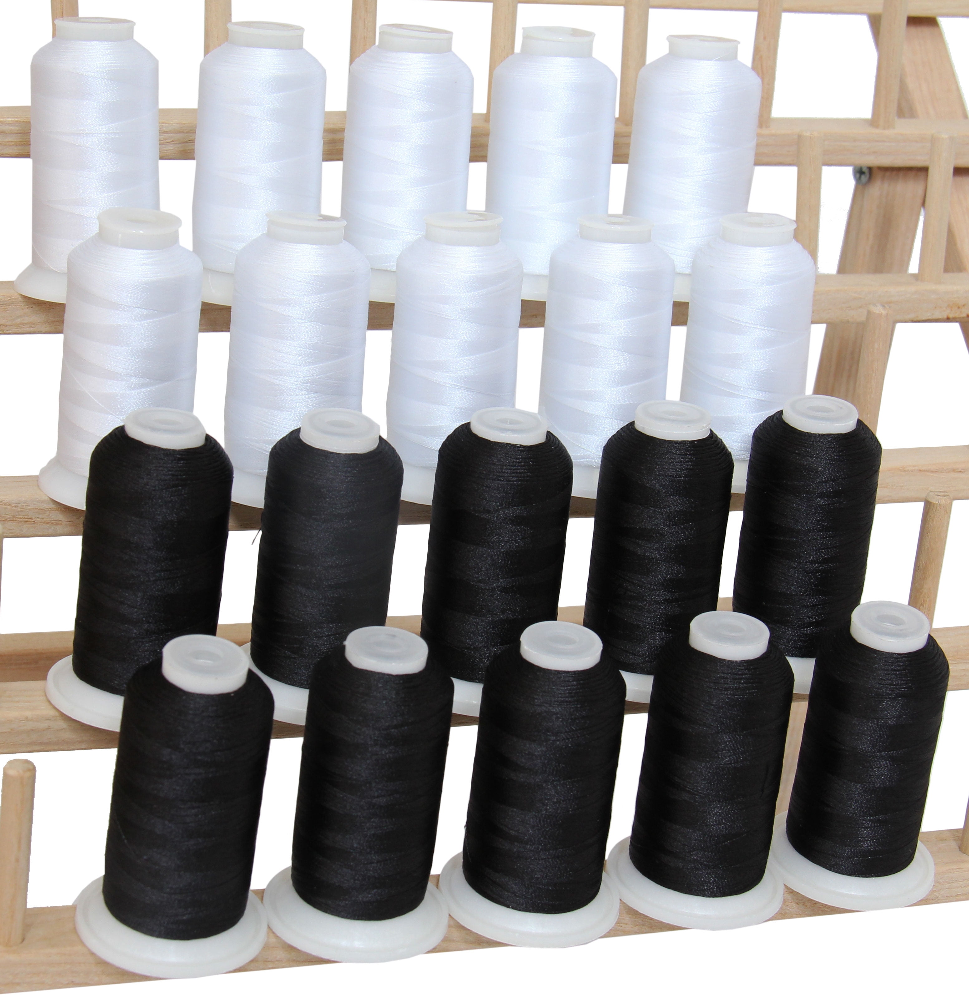 Threadart 20 Spool Polyester Embroidery Machine Thread Black & White | 1000M Spools 40wt | For Brother Babylock Janome Singer Pfaff Husqvarna Bernina Machines - 10 Sets Available