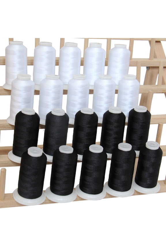 20 Spool Polyester Embroidery Machine Thread Black & White | 1000M Spools 40wt | For Brother Babylock Janome Singer Pfaff Husqvarna Bernina Machines - 10 Sets Available