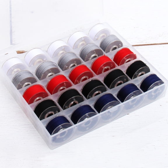 Threadart 25 pcs Prewound Sewing Thread Bobbins | 50/3 Spun Polyester Size A Plastic Sided | Ideal for General Sewing and Quilting DIY Sewing Thread | 5 Popular Colors