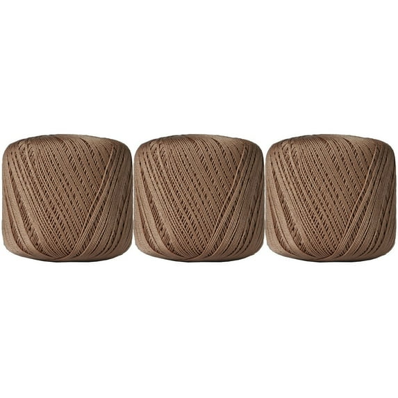 3 Ball Pack Threadart 100% Pure Cotton Crochet Thread - LT BROWN - For tablecloths, bedspreads, and fashion accessories. 100% mercerized cotton - Size 10 - Color 33