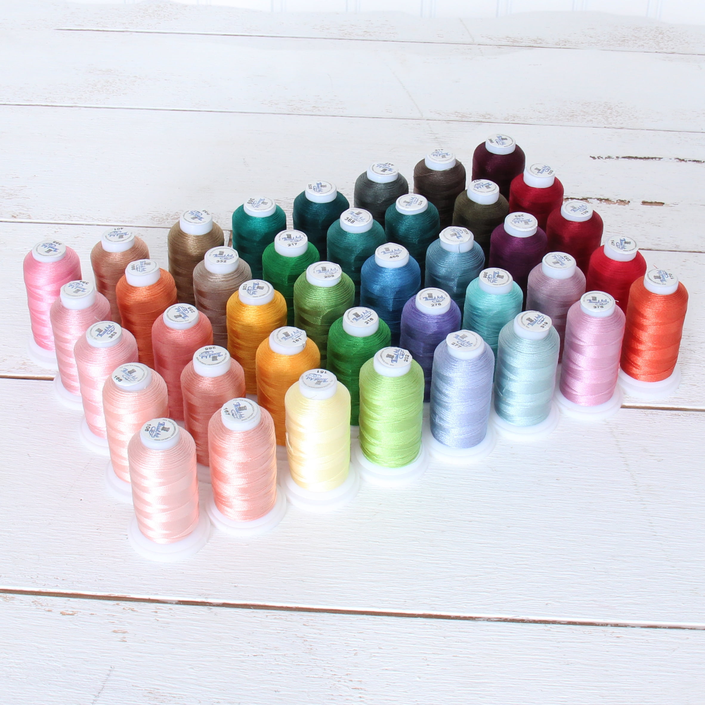 Threadart 40 Spool Polyester Embroidery Machine Thread Set Vivid Colors | 500M Spools 40wt | For Brother Babylock Janome Singer Pfaff Husqvarna Bernina Machines - 4 Sets Available
