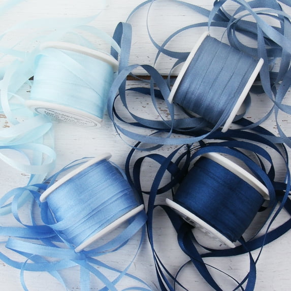 Threadart 4mm Silk Ribbon Set - Blue Shades - Four Spool Collection - 100% Pure Silk Ribbon - 10m (11yd) Spools - 44 Yards of Ribbon