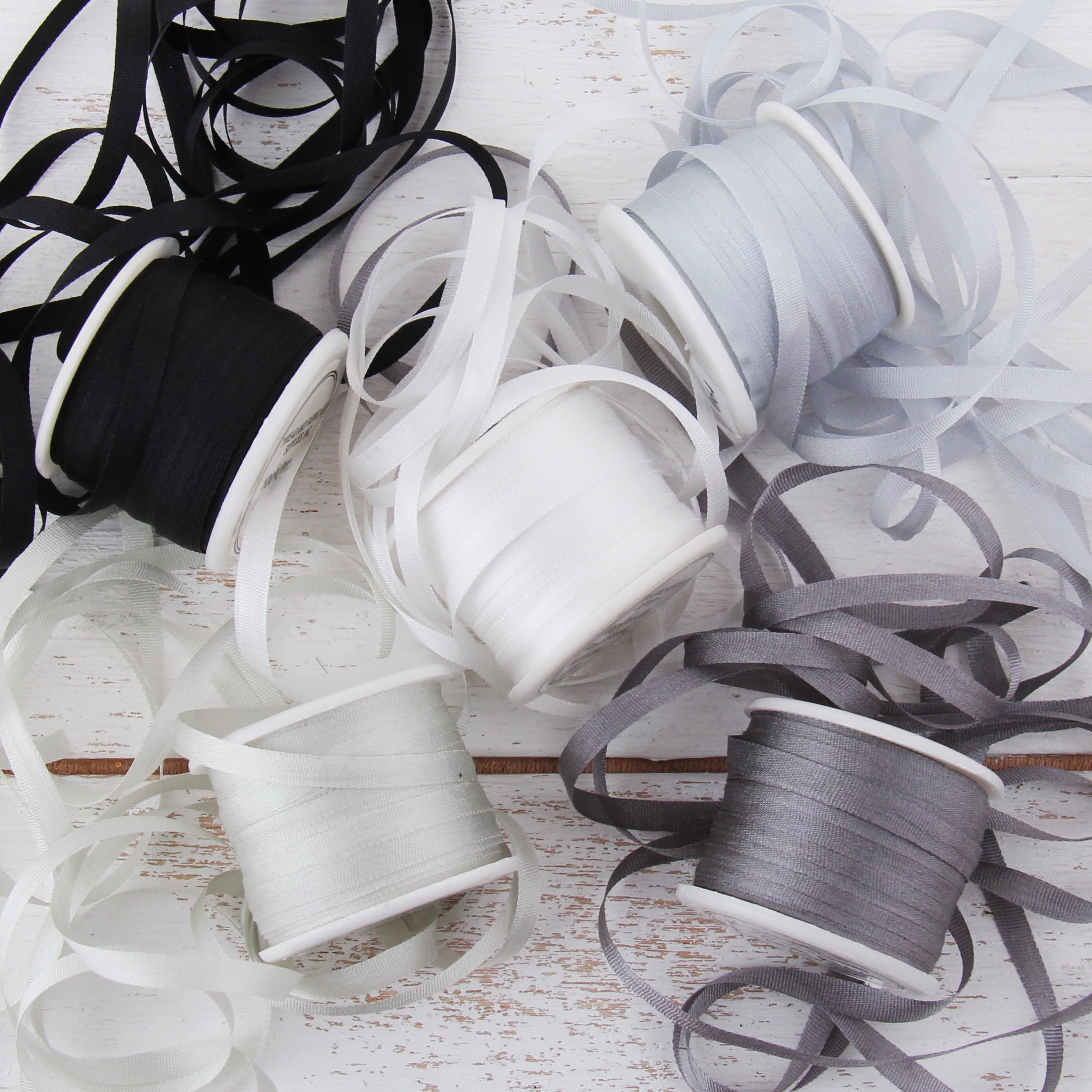 Threadart 4mm Silk Ribbon Set - Grey Shades - Five Spool Collection - 100% Pure Silk Ribbon - 10m (11yd) Spools - 55 Yards of Ribbon