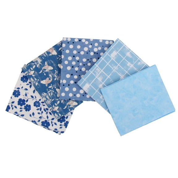 Threadart 5 Fat Quarters Fabric Bundles - Light Blue Vintage Prints 100% Cotton Quilting and Sewing