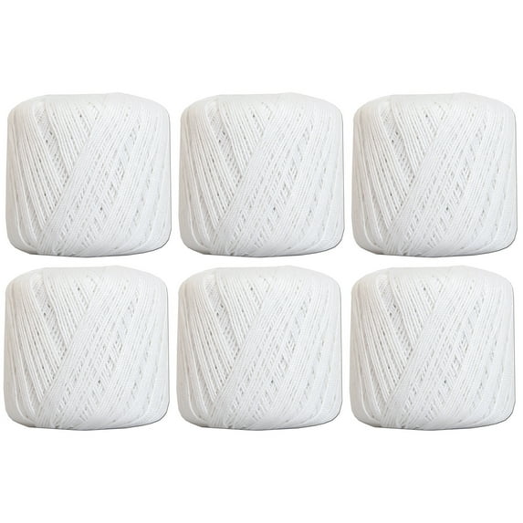 6 Ball Pack Threadart 100% Pure Cotton Crochet Thread - WHITE - For tablecloths, bedspreads, and fashion accessories. 100% mercerized cotton - Size 3 - Color 1