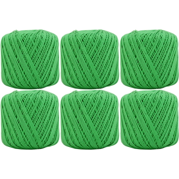 6 Ball Pack Threadart 100% Pure Cotton Crochet Thread - BRIGHT GREEN - For tablecloths, bedspreads, and fashion accessories. 100% mercerized cotton - Size 3 - Color 35